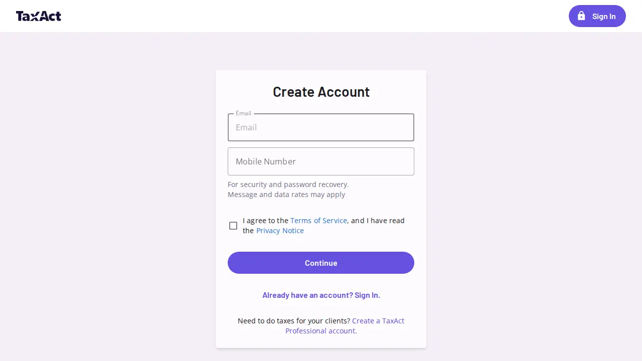 TaxAct page