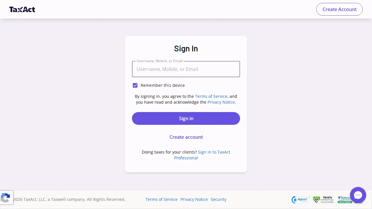 TaxAct page