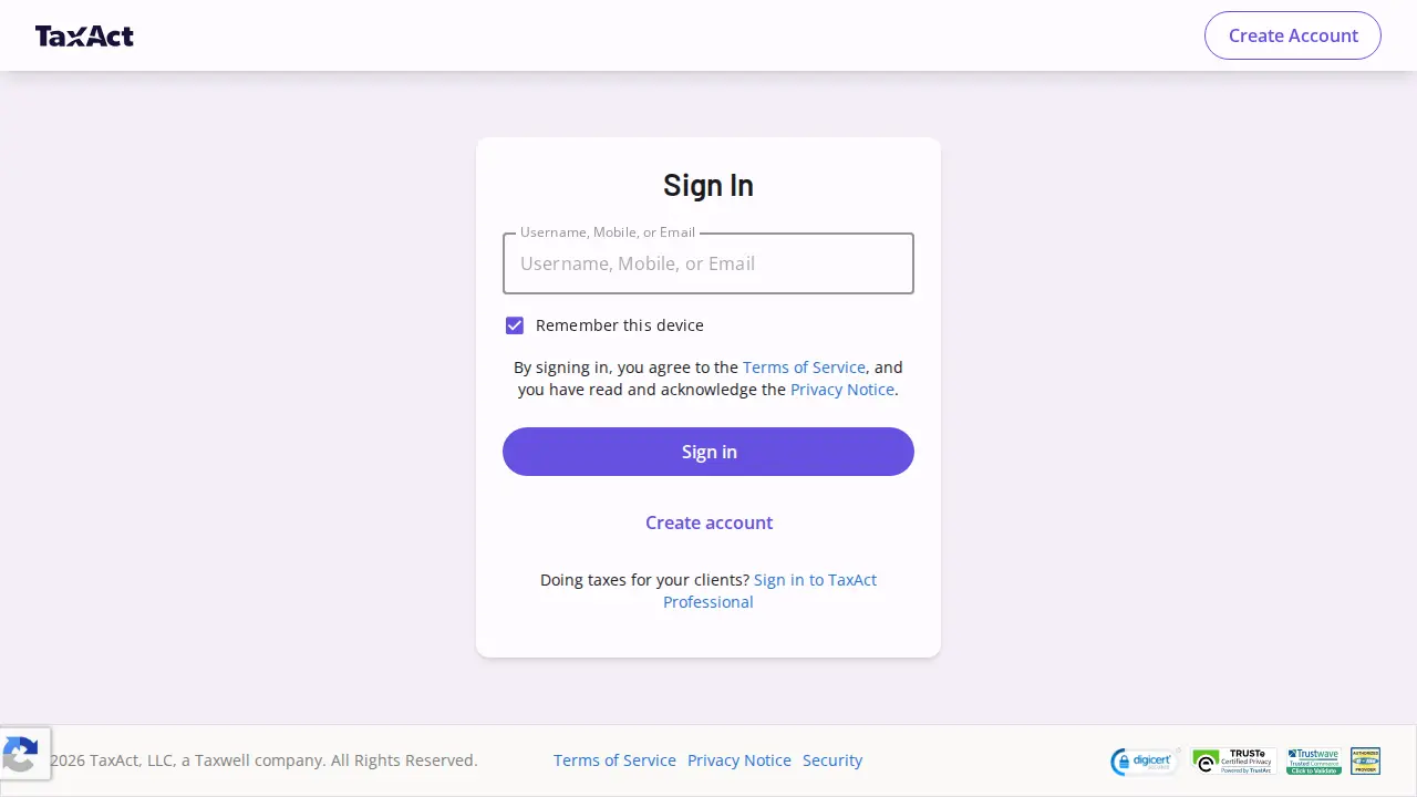 TaxAct page