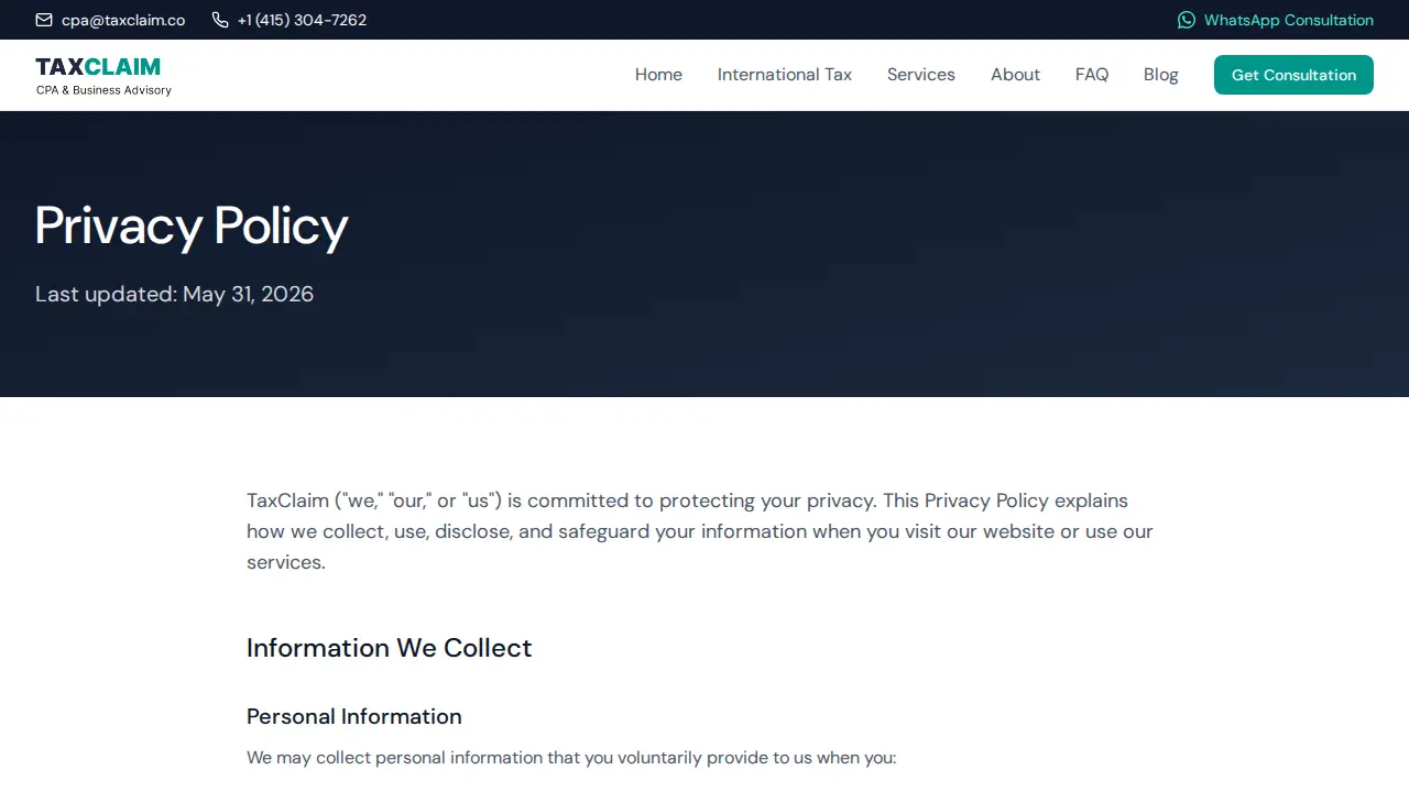 TaxClaim page