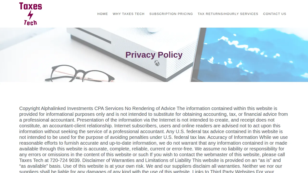 TaxesTech CPA Services and Online CPA page