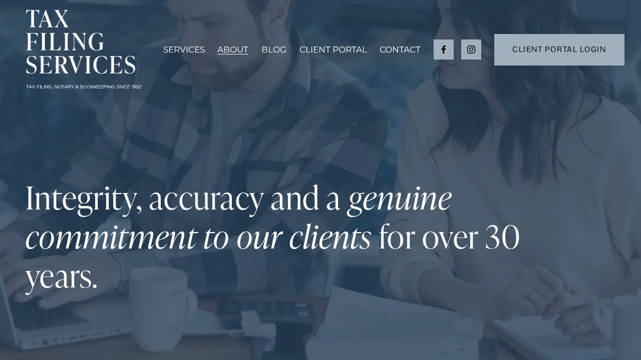 Tax Filing Services page