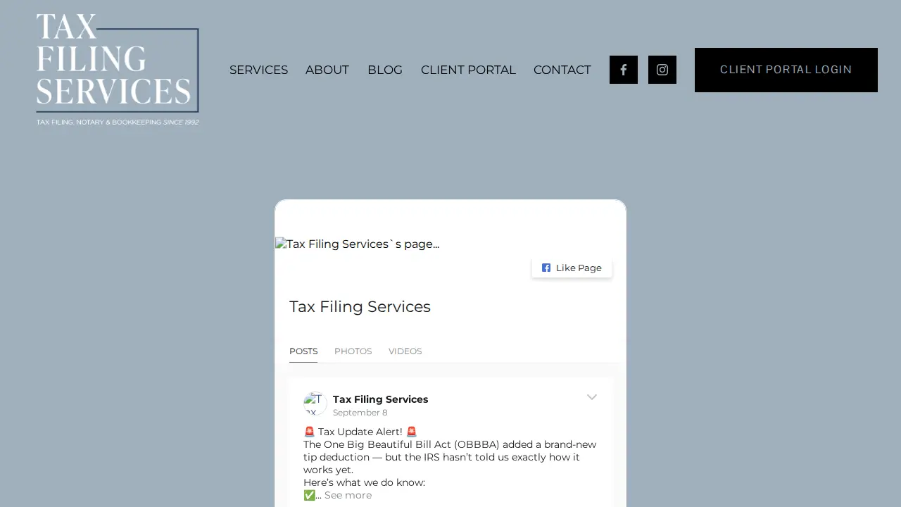 Tax Filing Services page
