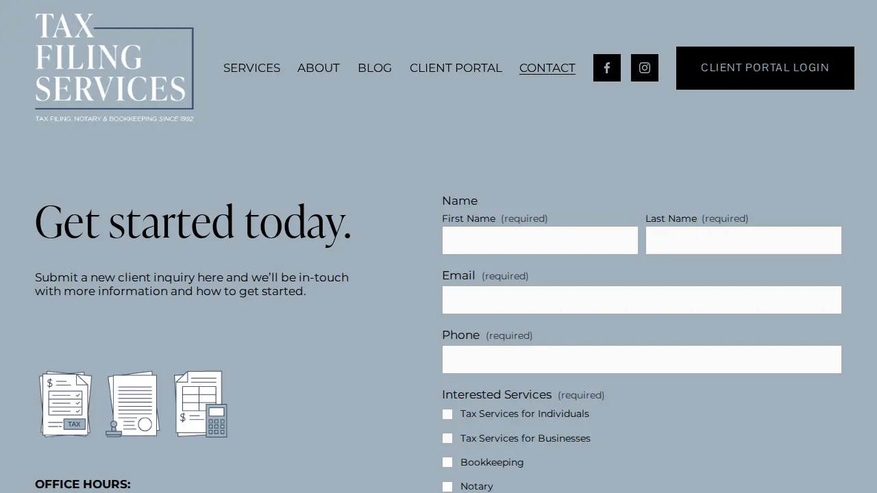 Tax Filing Services page