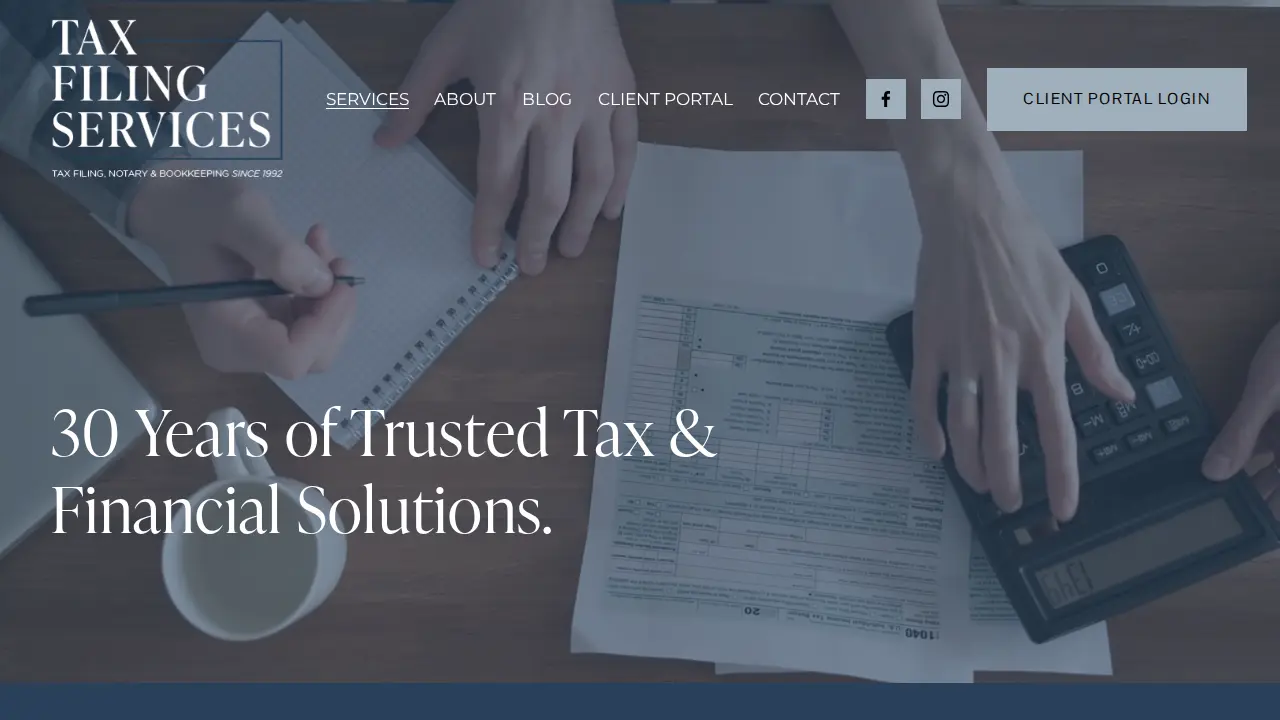 Tax Filing Services page