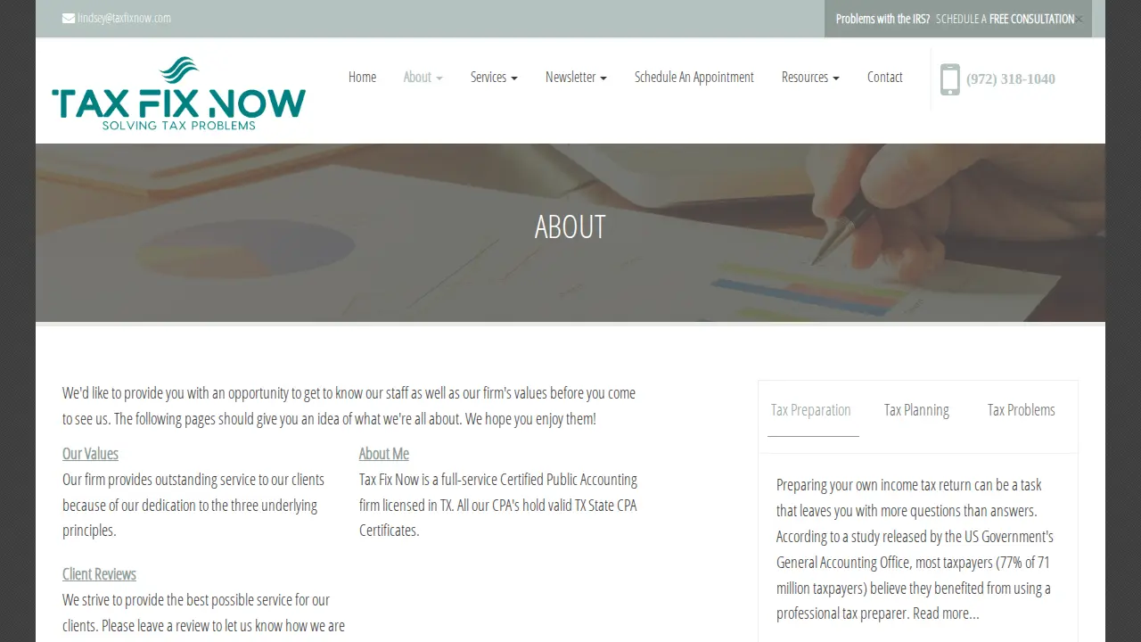 Tax Fix Now page