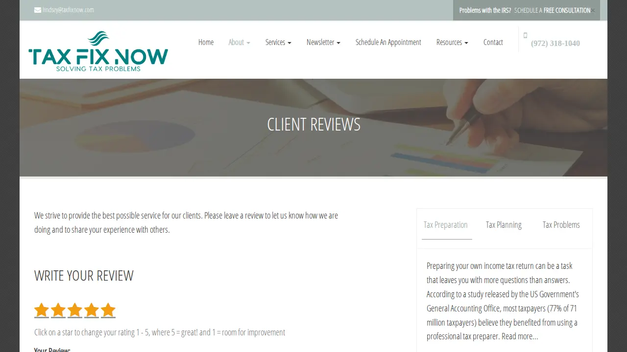 Tax Fix Now page