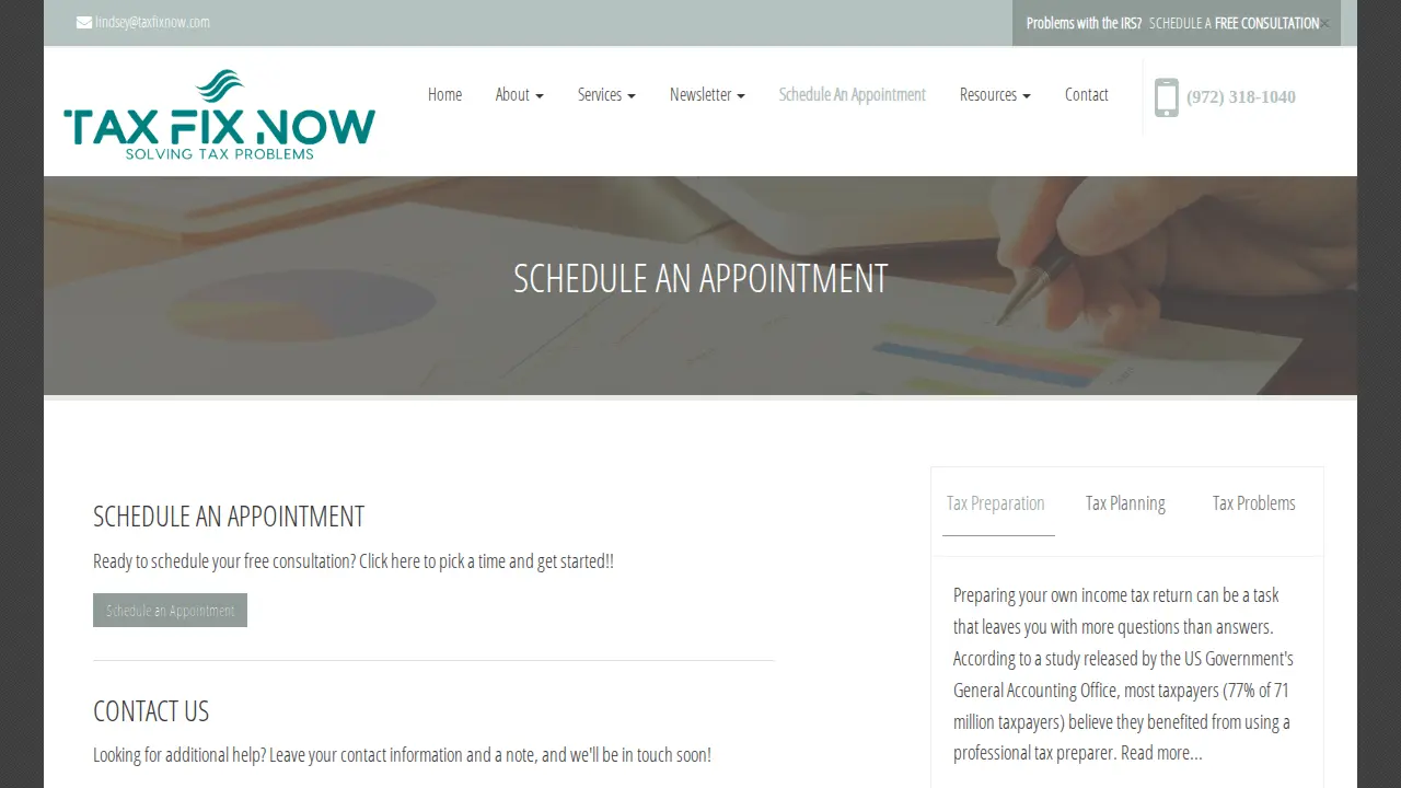 Tax Fix Now page