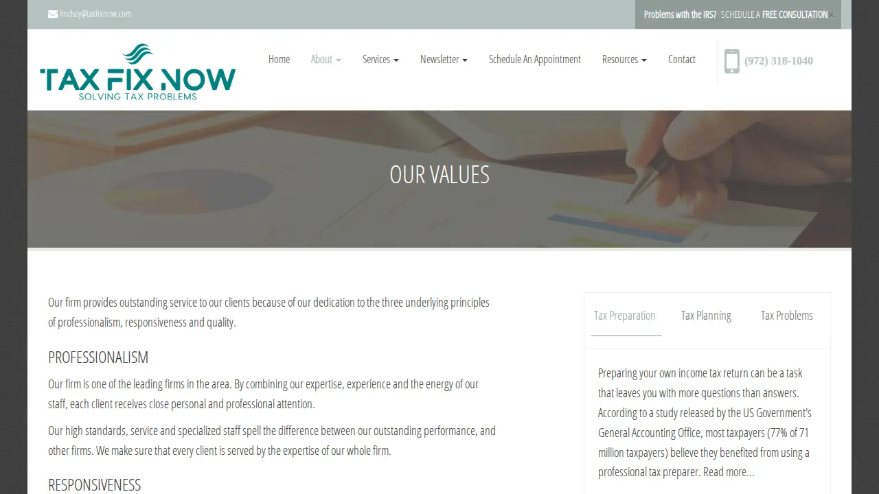 Tax Fix Now page