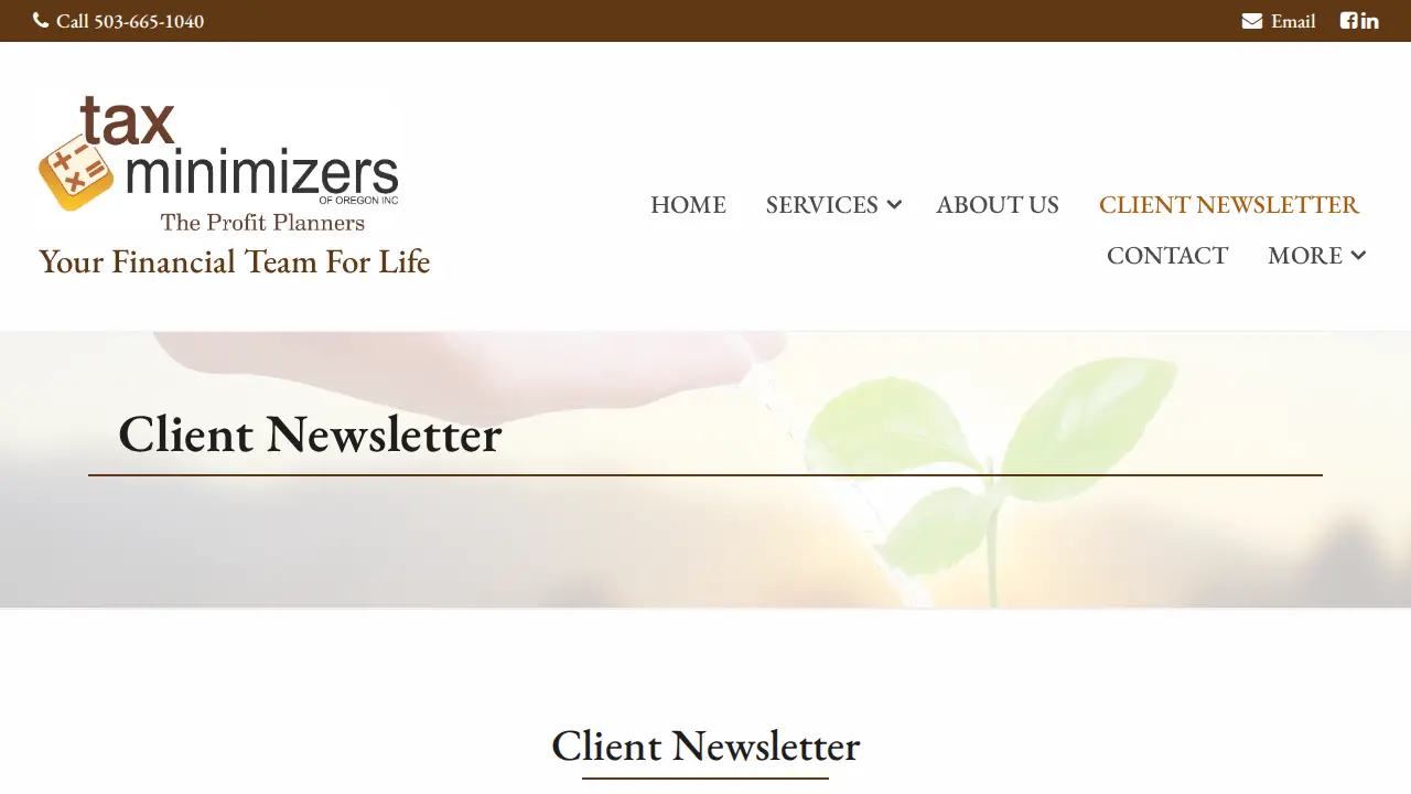 Tax Minimizers of Oregon Inc. page