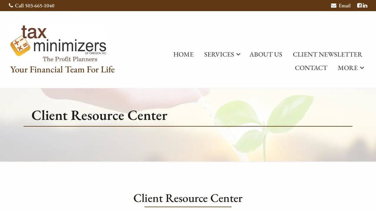 Tax Minimizers of Oregon Inc. page