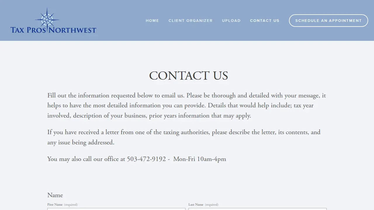 Tax Pros Northwest page