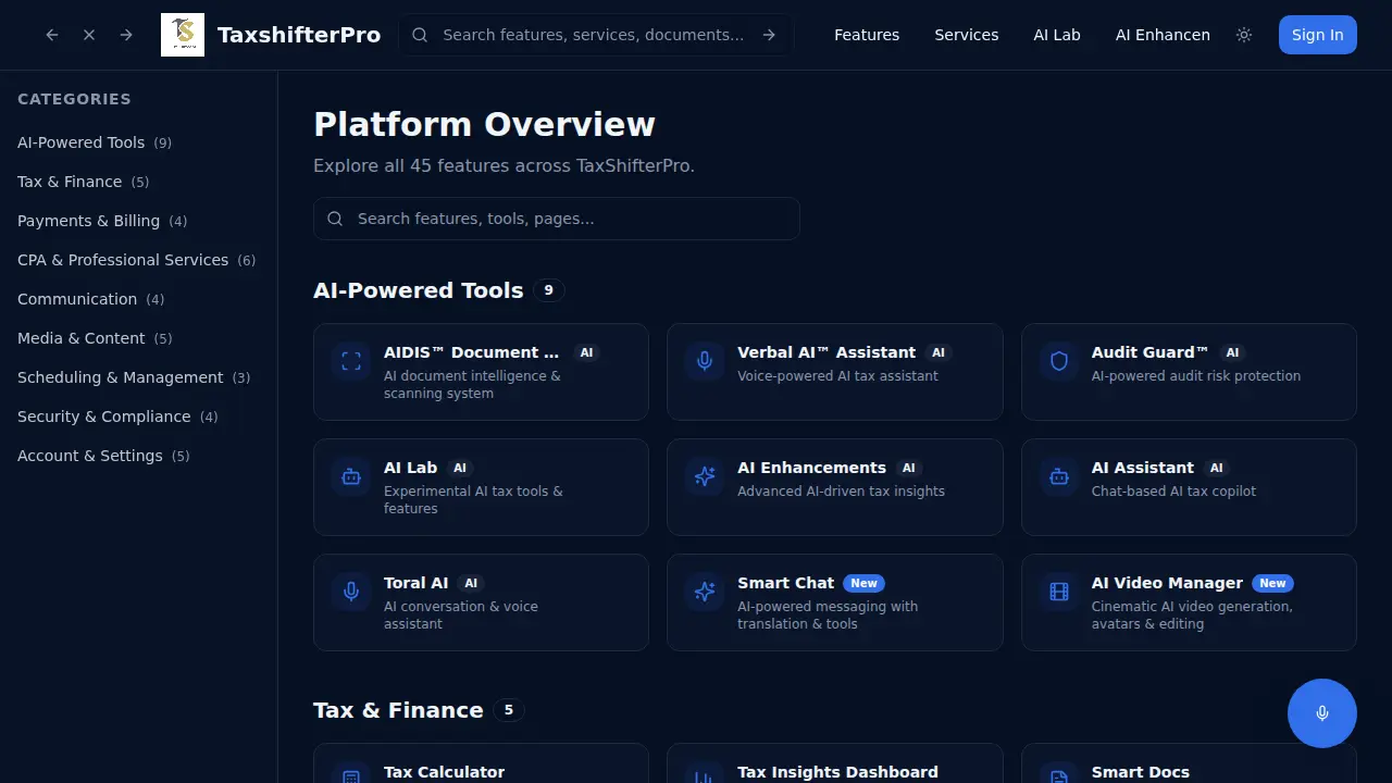 Tax Shifter Pro page