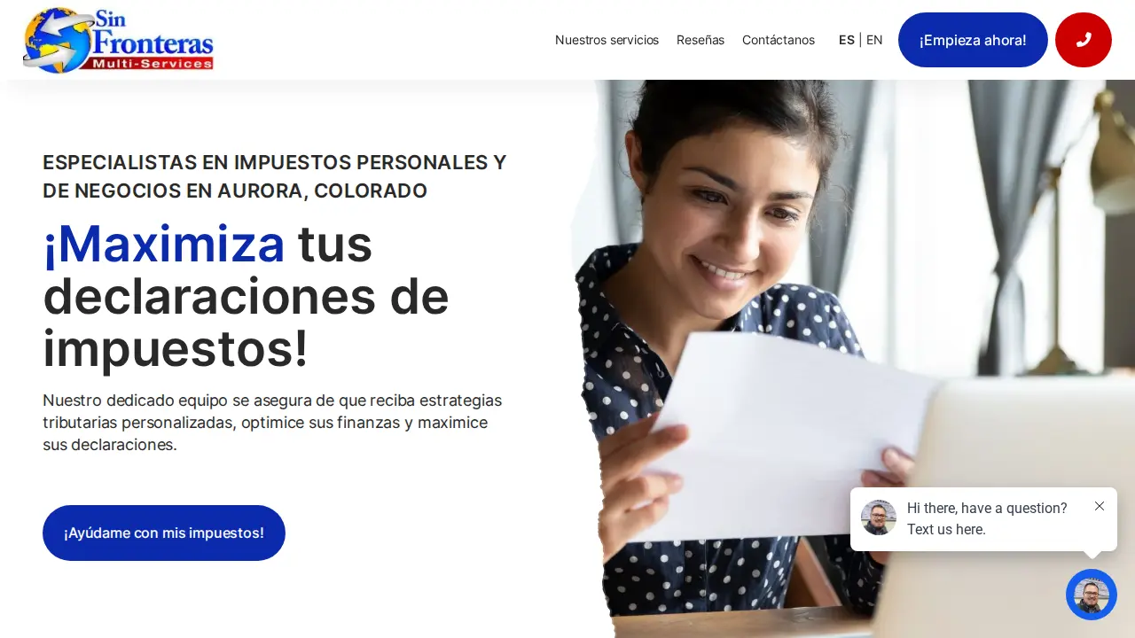 Sin Fronteras Multiservices page