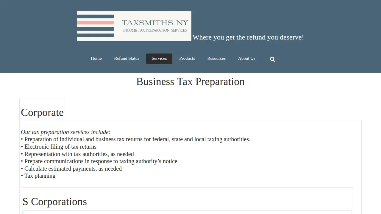TaxSmiths NY page