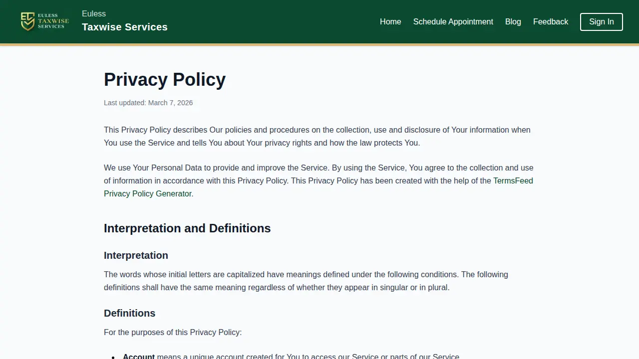 Tax Wise Services page