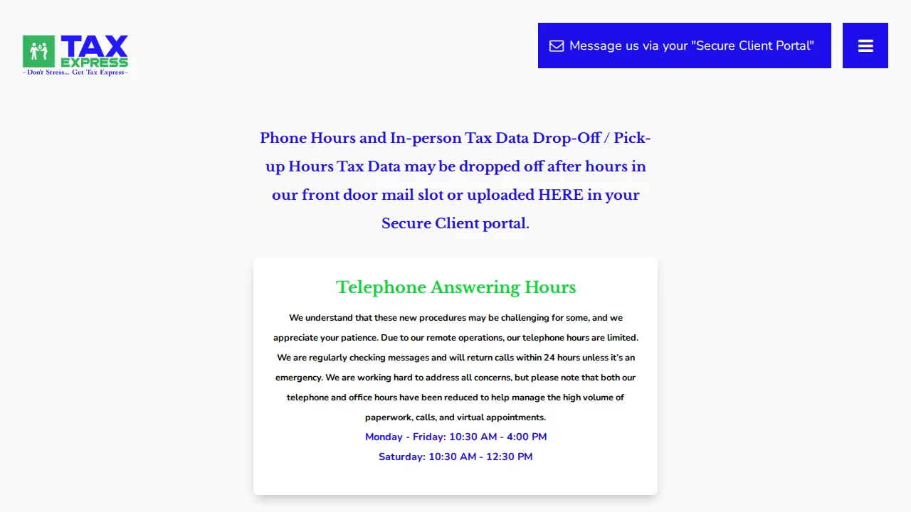 Tax Express page
