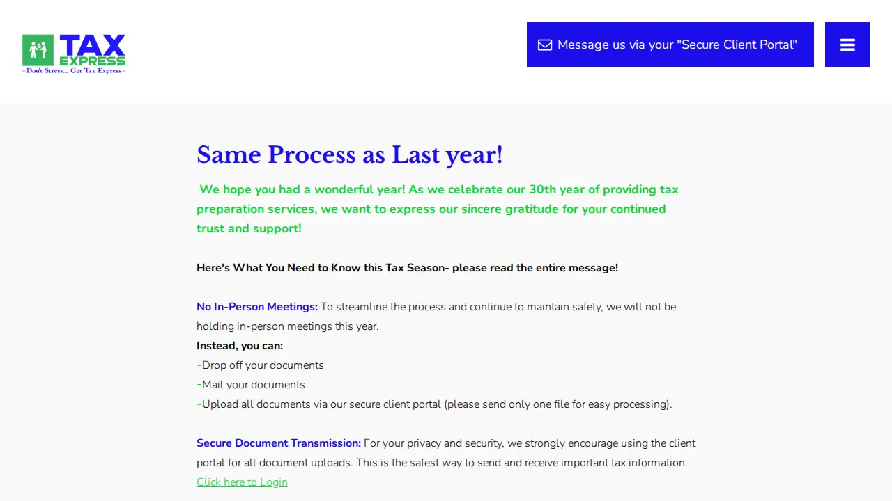 Tax Express page