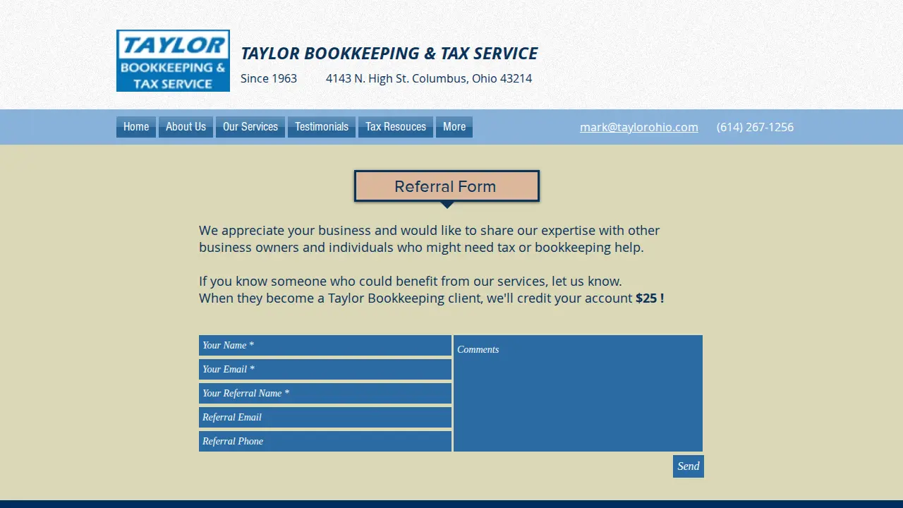 Taylor Bookkeeping & Tax Service page