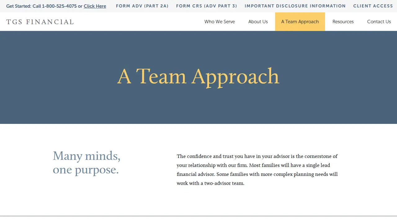 TGS Financial Advisors page