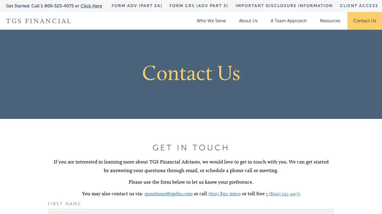 TGS Financial Advisors page