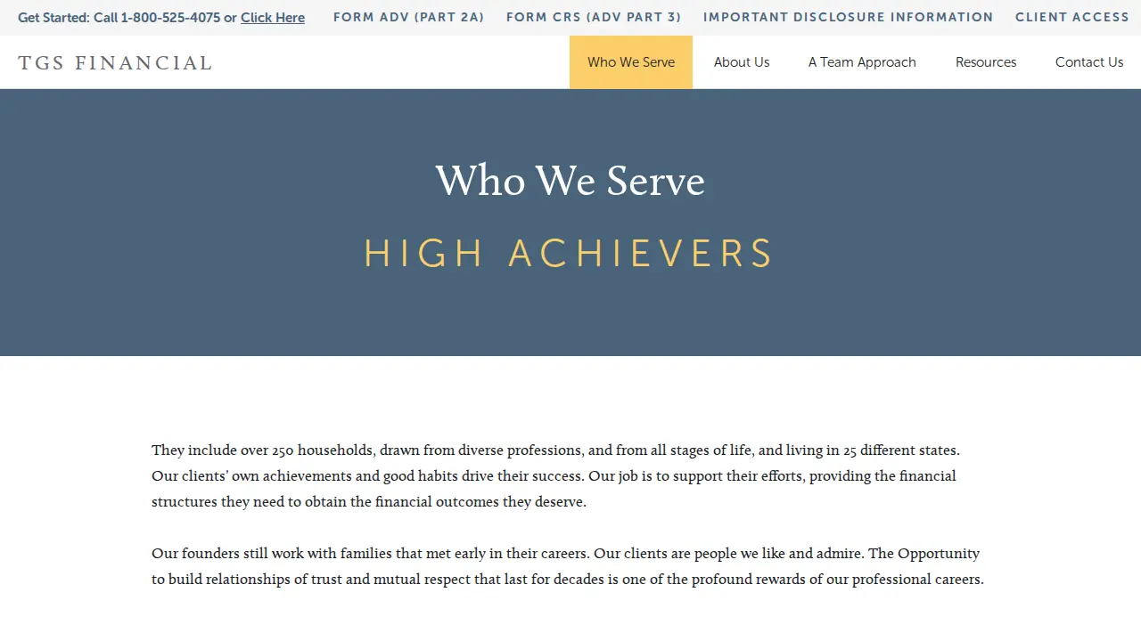 TGS Financial Advisors page