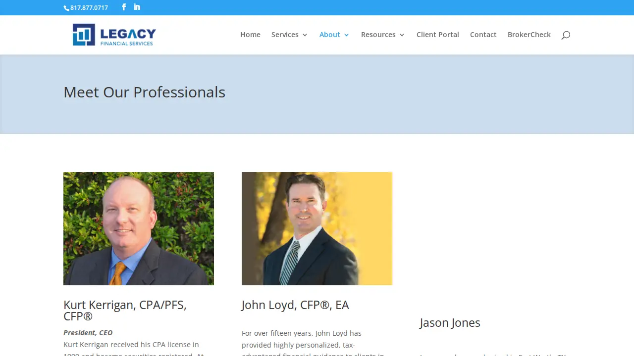 Legacy Financial Services page