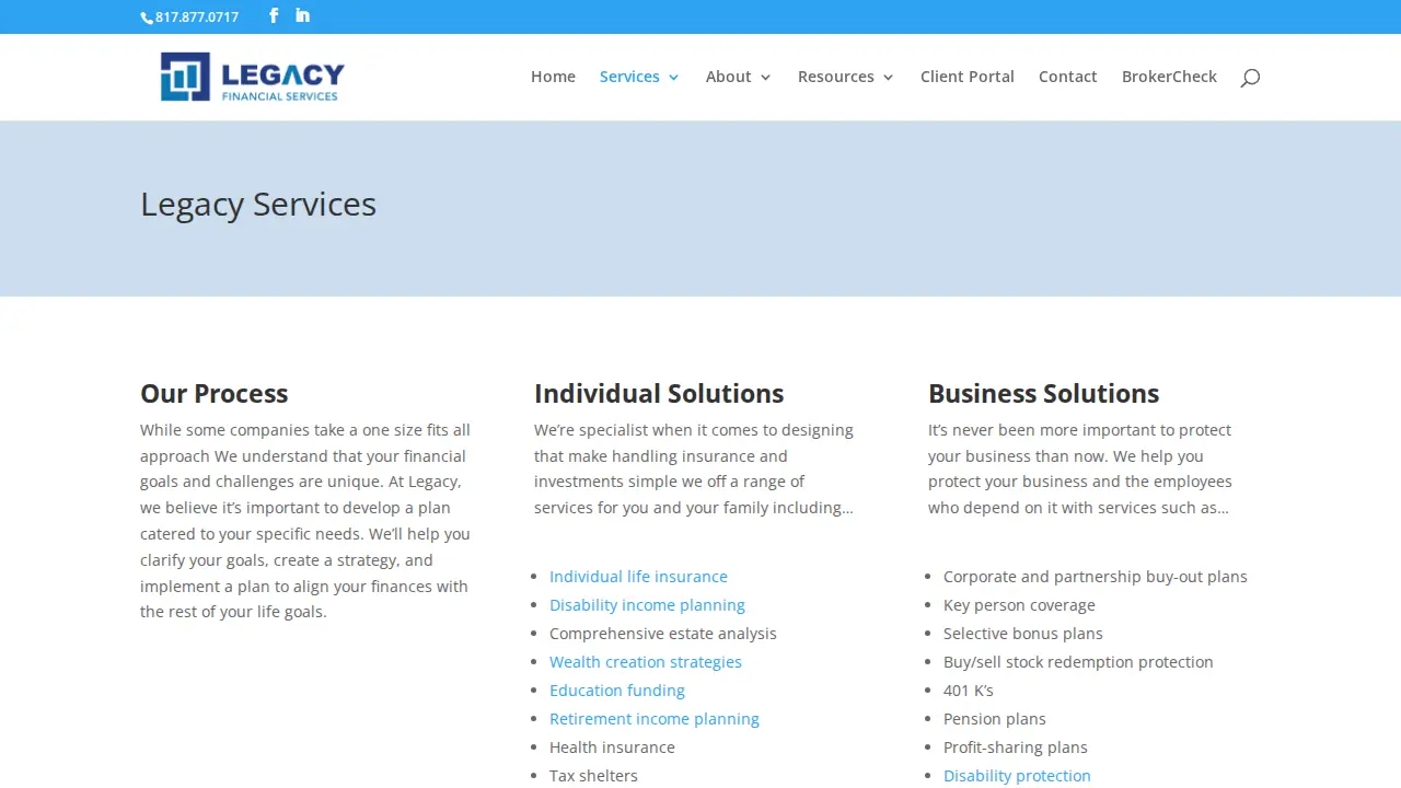 Legacy Financial Services page