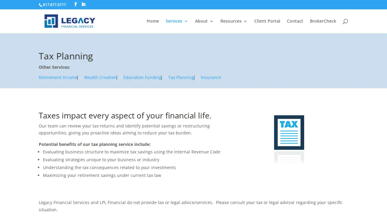 Legacy Financial Services page