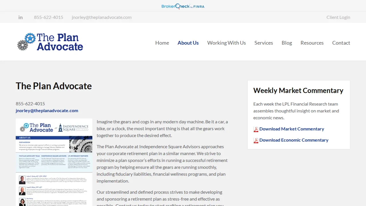 The Plan Advocate page