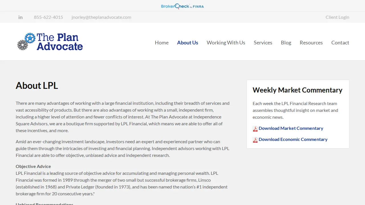 The Plan Advocate page