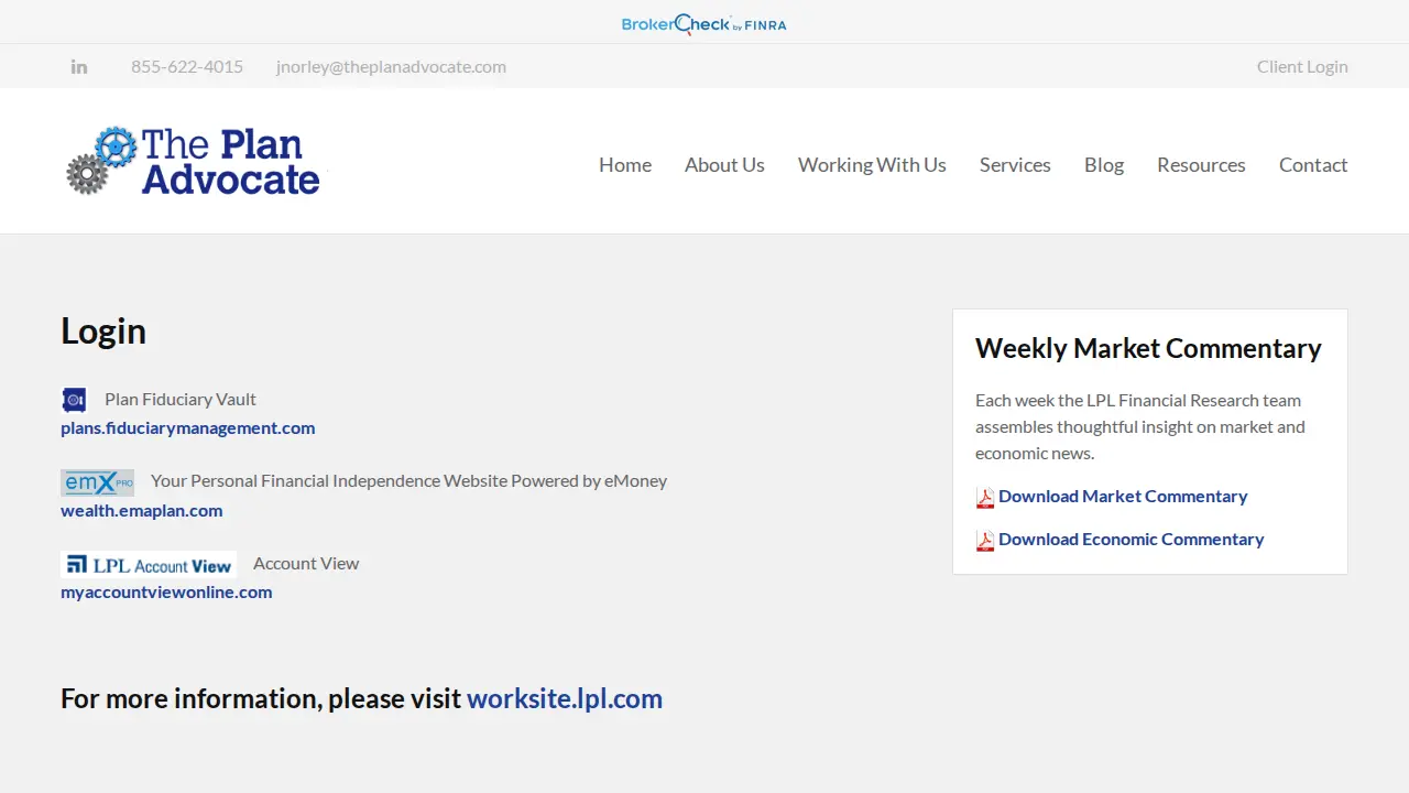 The Plan Advocate page