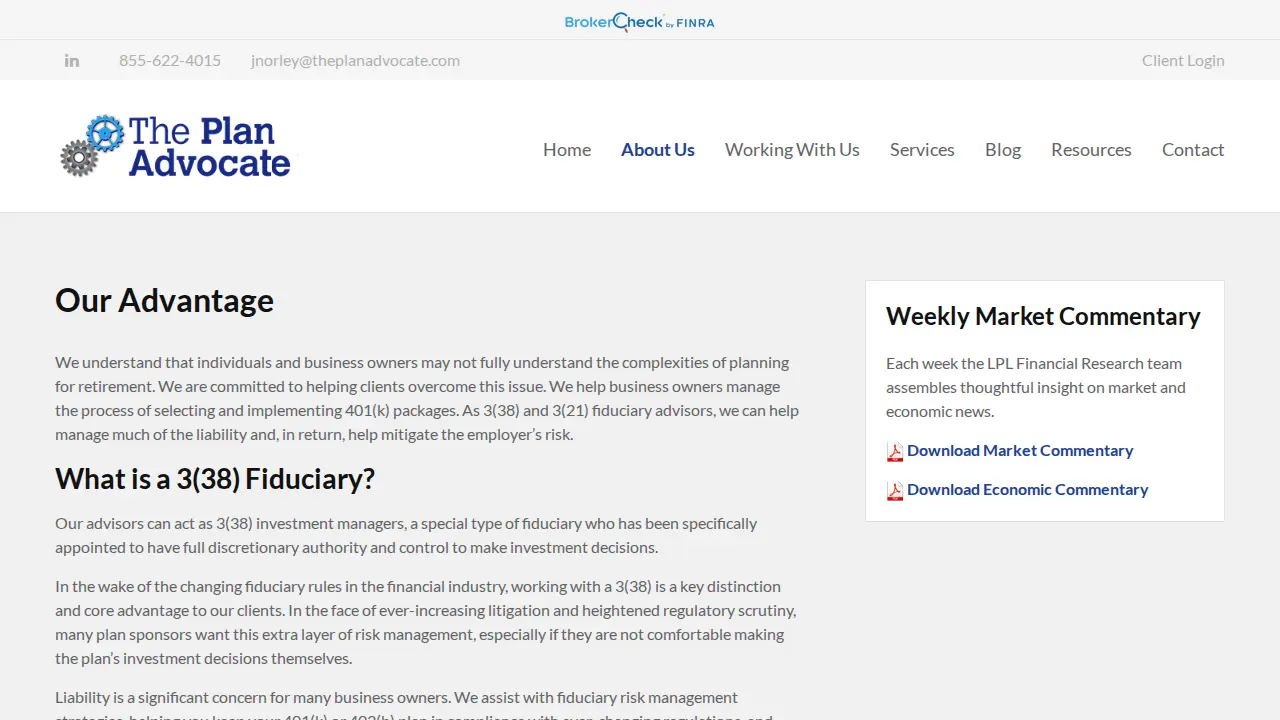 The Plan Advocate page