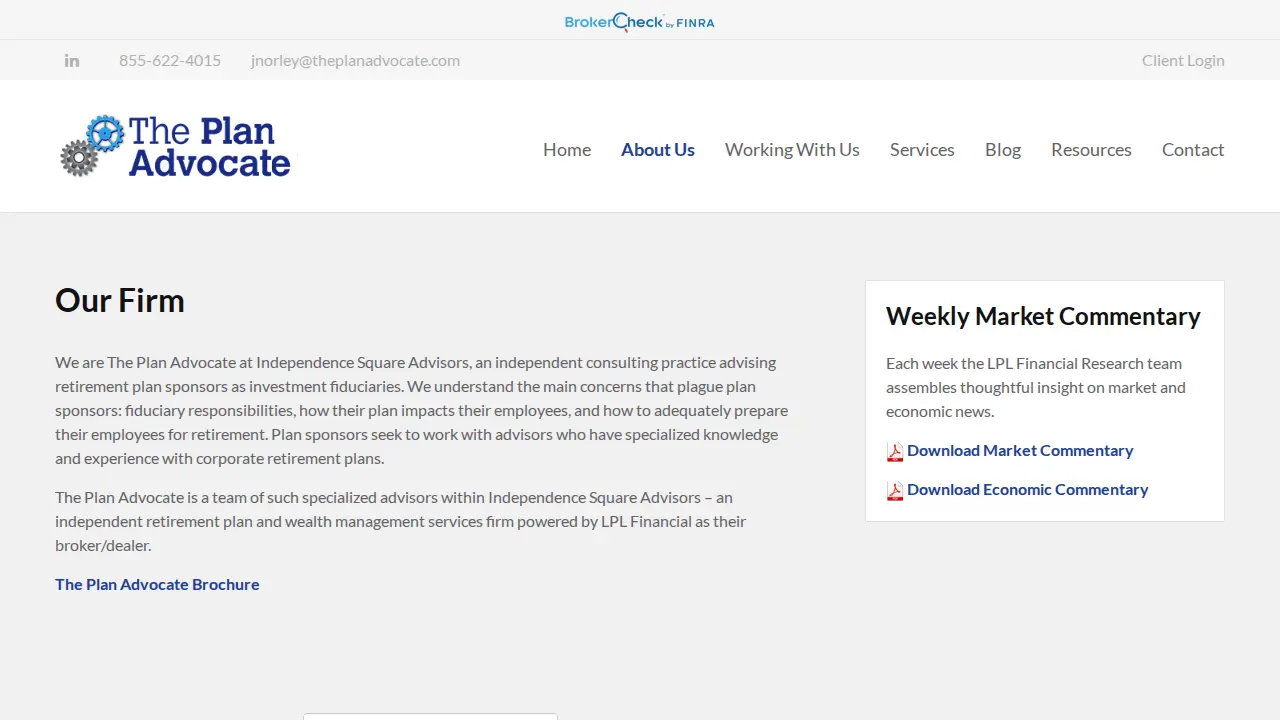 The Plan Advocate page