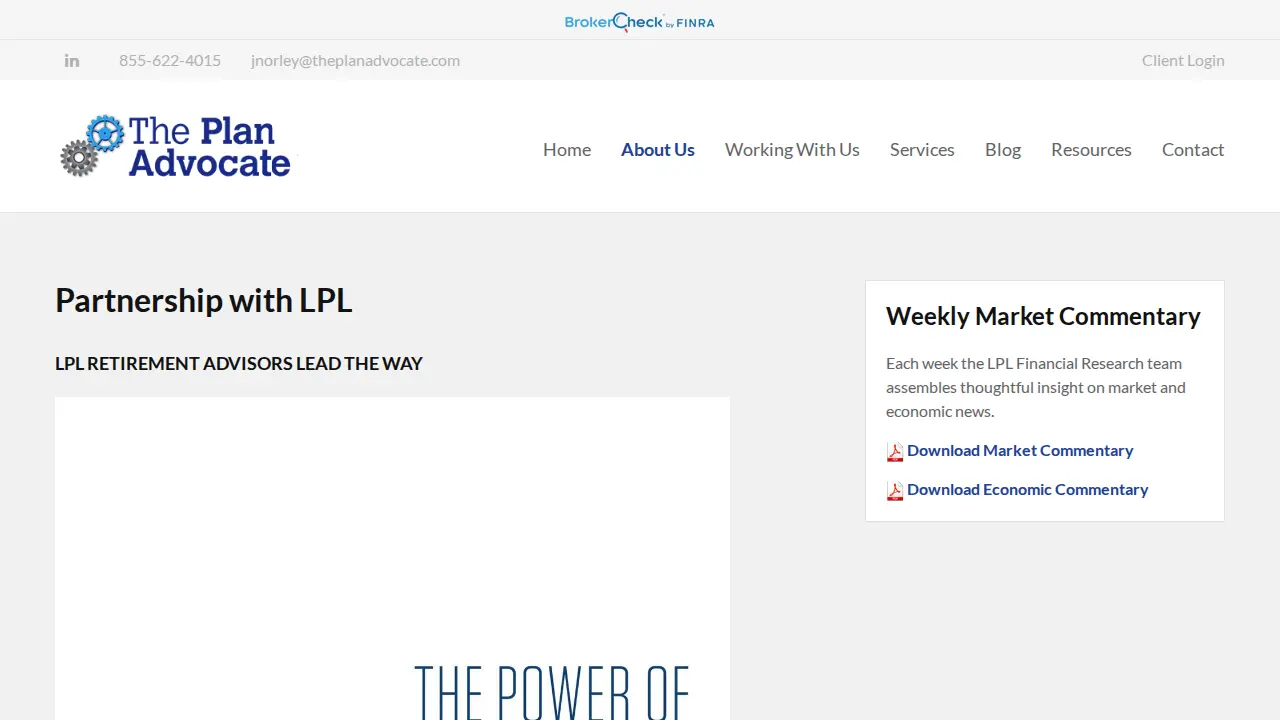 The Plan Advocate page