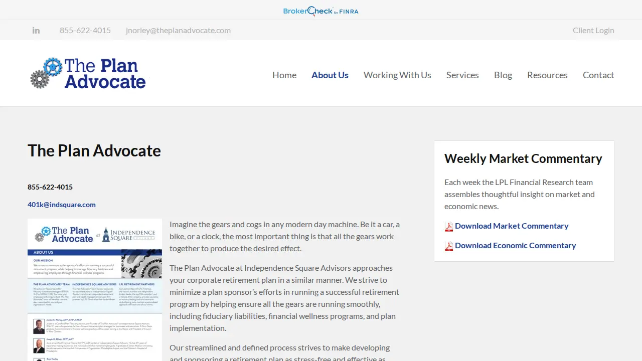 The Plan Advocate page