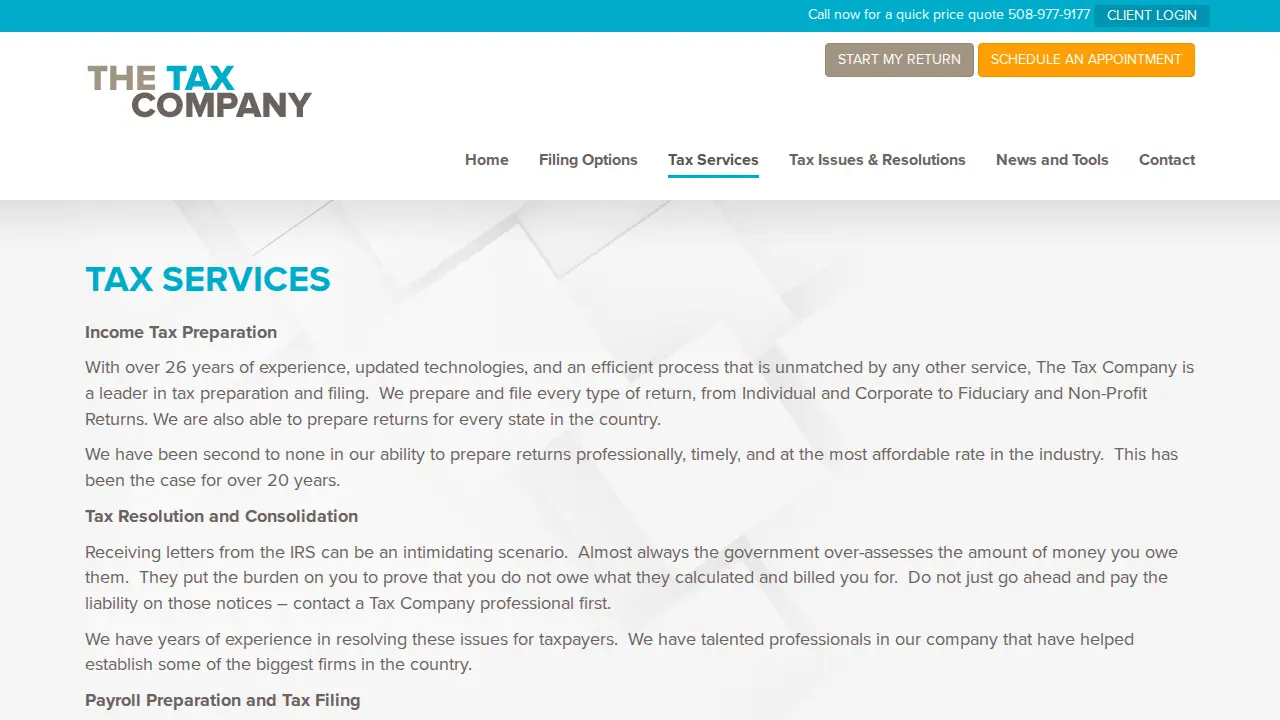 The Tax Company page