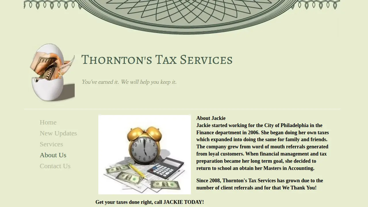 Thornton's Tax Services page