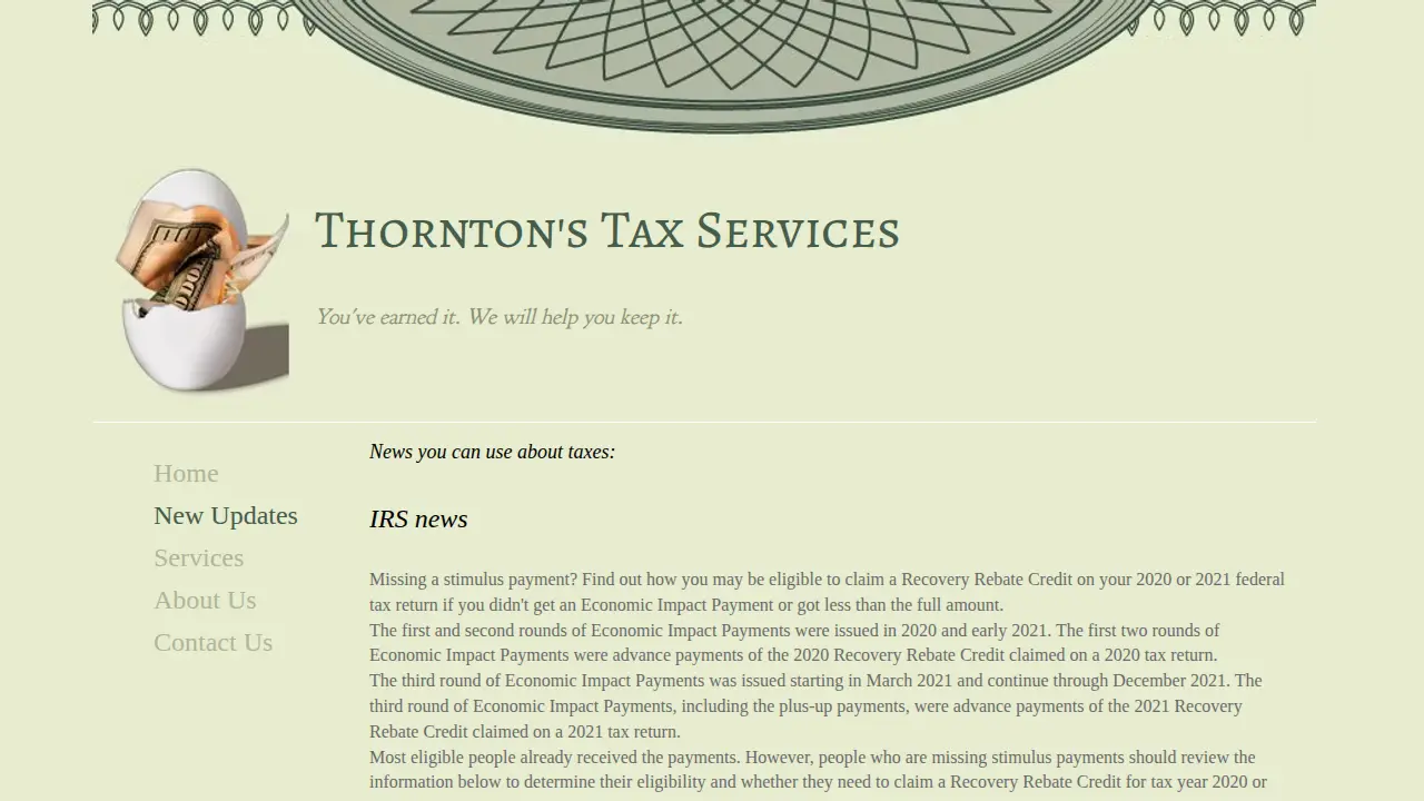 Thornton's Tax Services page