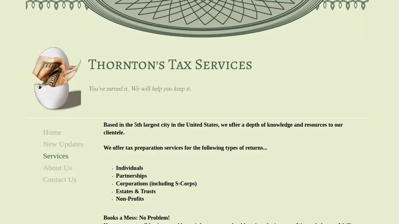 Thornton's Tax Services page