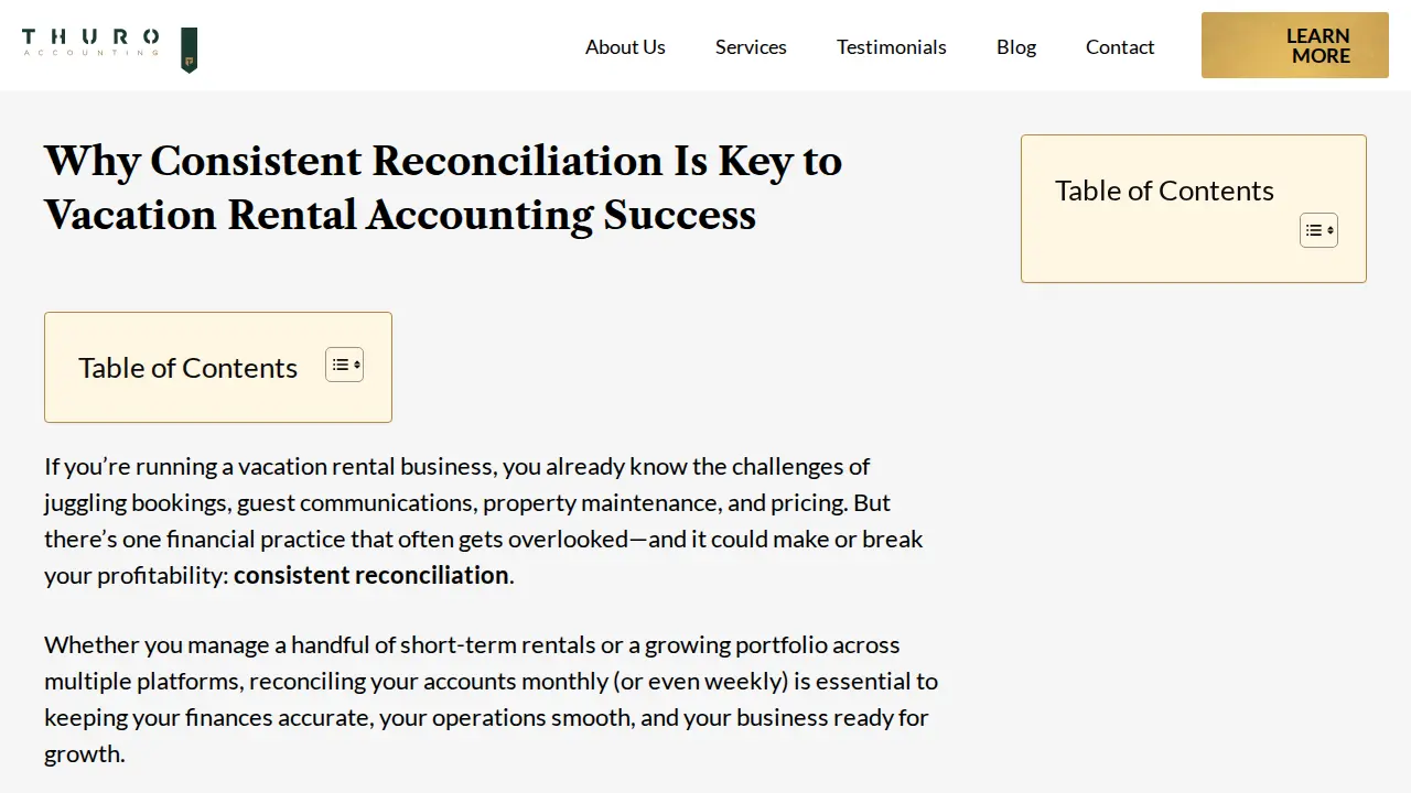 Vacation Rental Bookkeeping Service in Texas - Thuro Accounting page