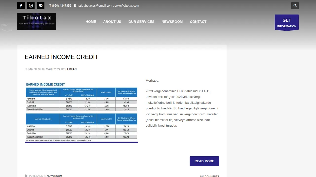 Tibotax Tax and Bookkeeping Service page