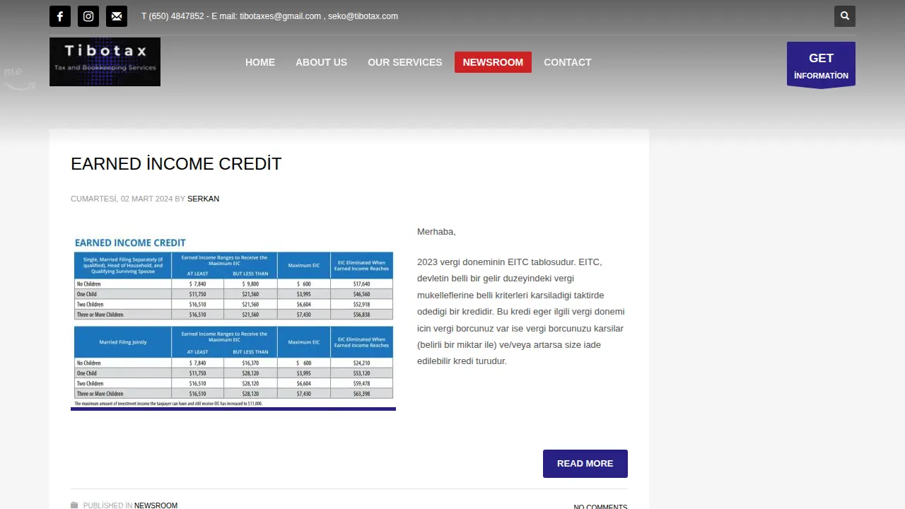 Tibotax Tax and Bookkeeping Service page