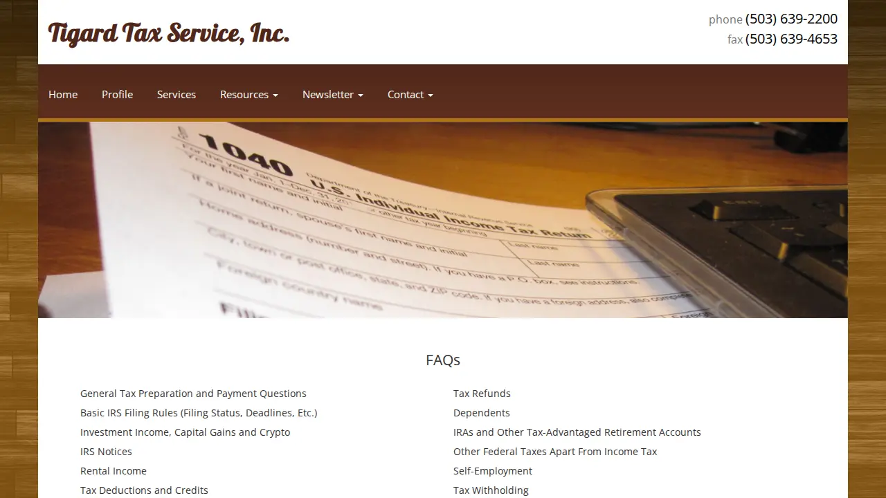Tigard Tax page