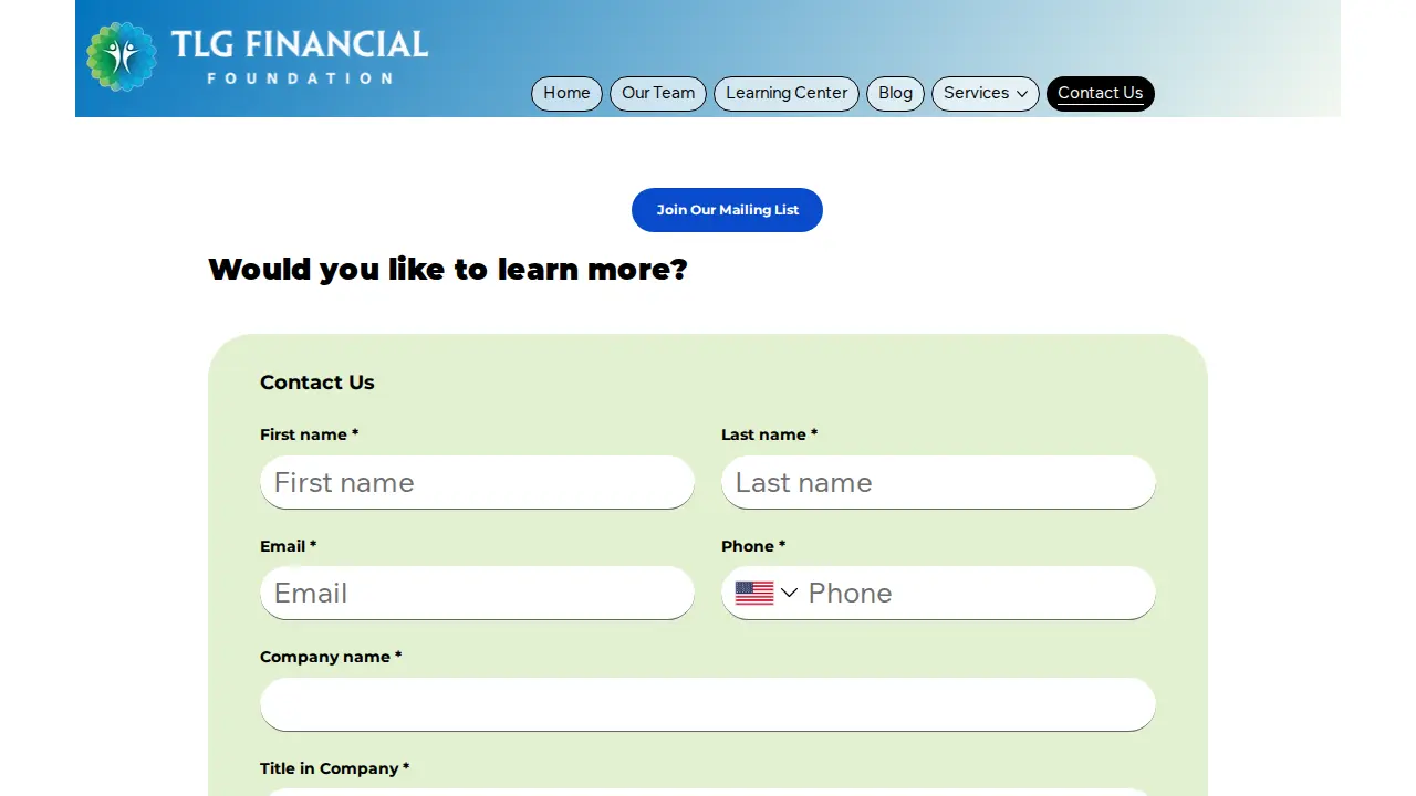 TLG Financial Foundation page