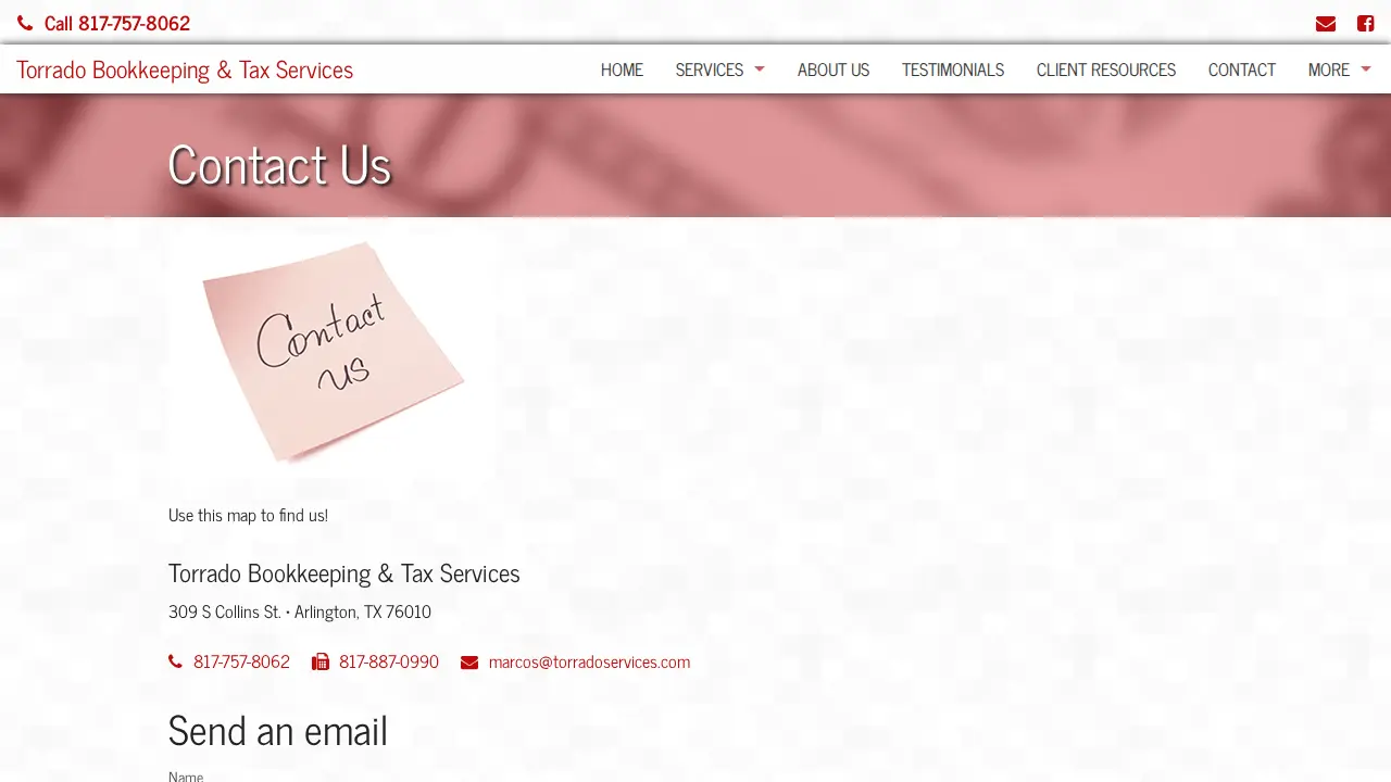 Torrado Bookkeeping and Tax Services page