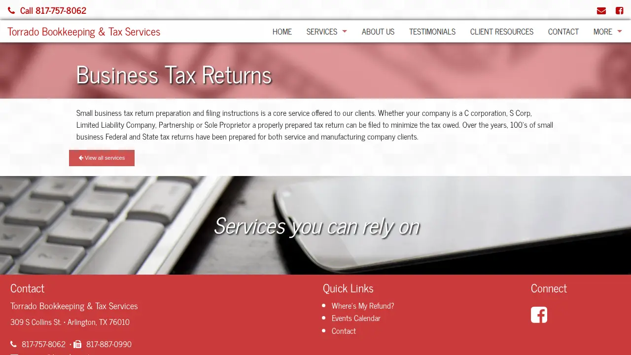Torrado Bookkeeping and Tax Services page