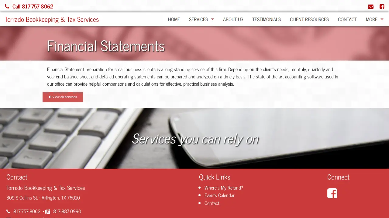 Torrado Bookkeeping and Tax Services page