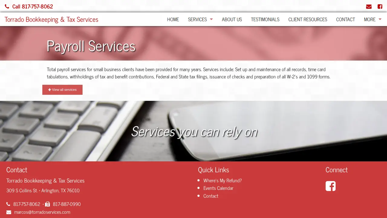 Torrado Bookkeeping and Tax Services page