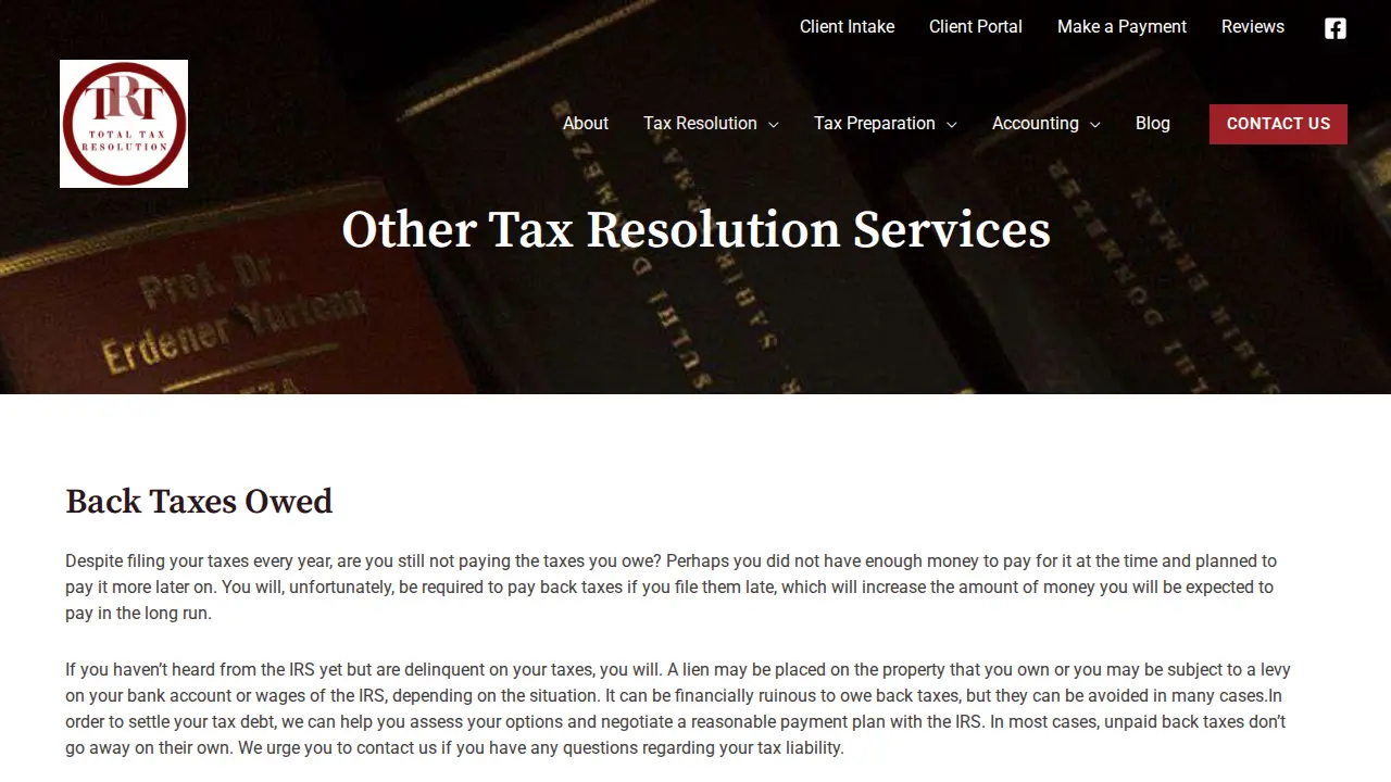 Total Tax Resolution page